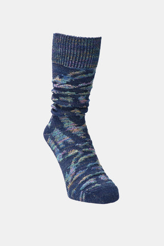 Kinari Kasuri Links Tie-Dye Pattern Recycled Cotton Socks - Navy Foot